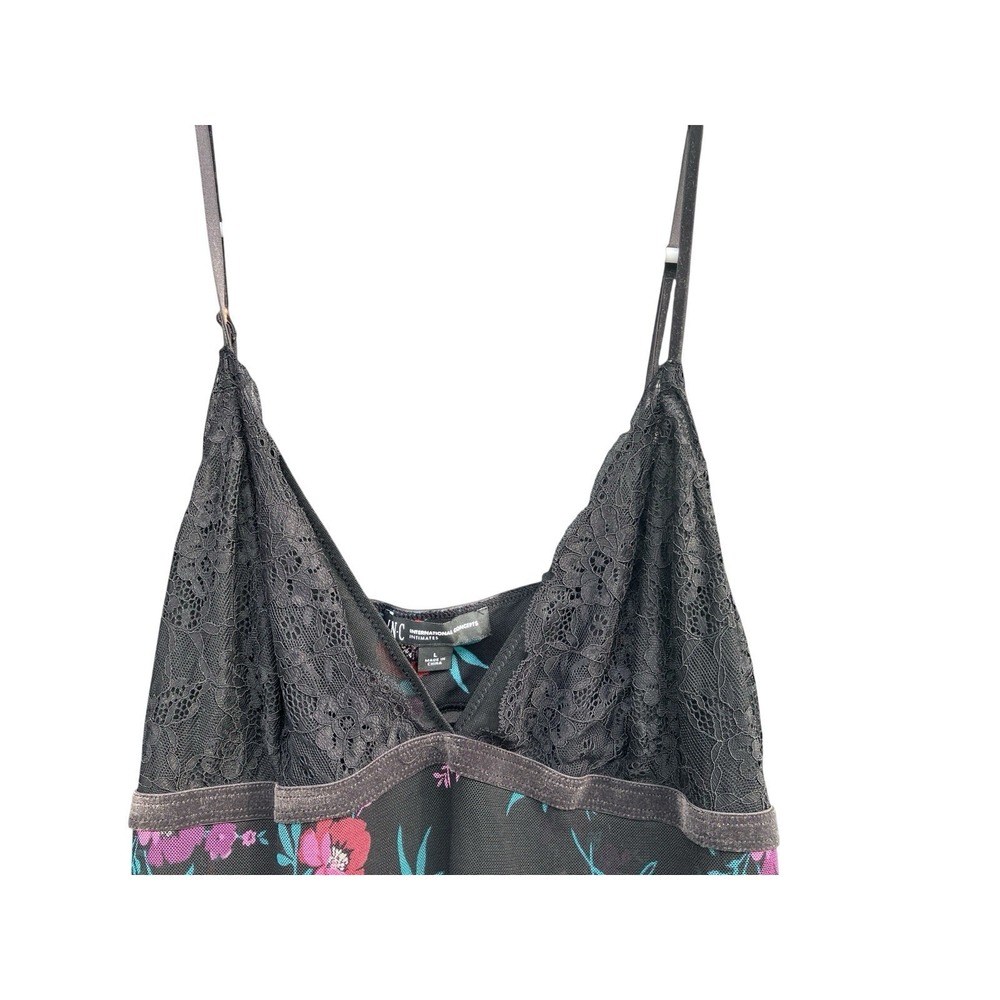 INC Womens Sheer Black Babydoll Dress Size L Lace Floral Mesh Fairy Whimsigoth - Picture 2 of 10